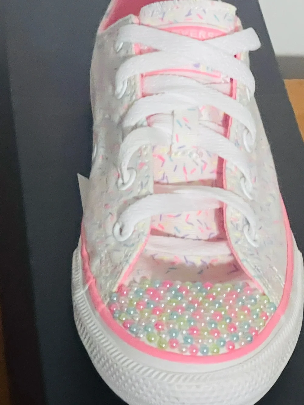 Converse Kids White Sneakers with Pink Trim and Pastel Sprinkle Print